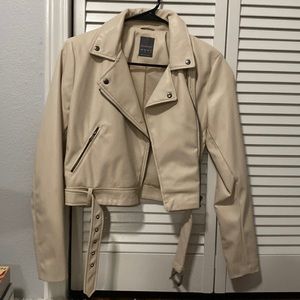 Leather look beige jacket cute winter wear